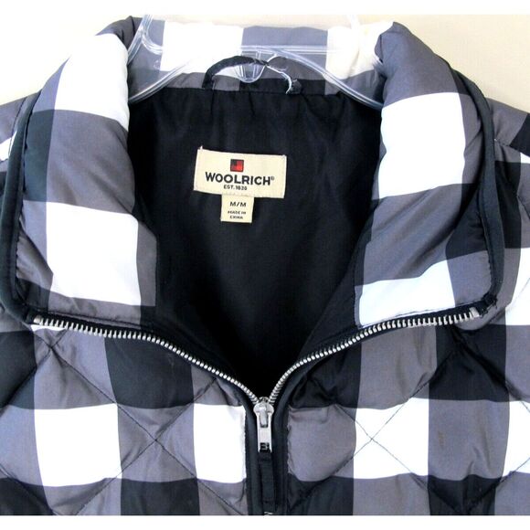 Woolrich Quilted Full Zip Down Puffer Vest Women's‎ Medium Black White Check - Picture 2 of 7